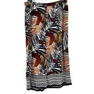 Serengeti Palm Leaf Gaucho Pants Capri Boho White Brown Pull On Wide Leg Size XL
